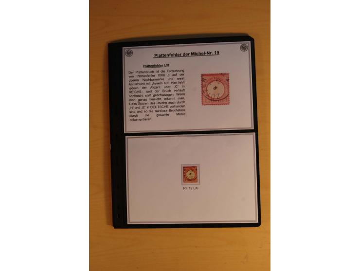 1872/74, große Plattenfehler-Sammlung Brustschilde, gestempelt, in 3 Bänden optisch sehr schön präsentiert mit ca. 300 Platte