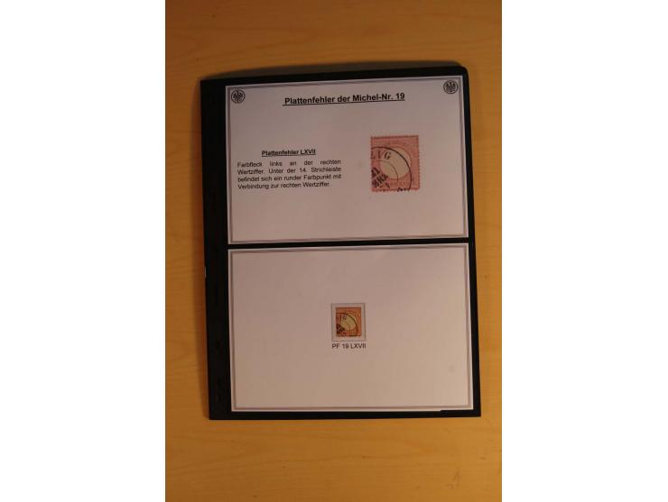 1872/74, große Plattenfehler-Sammlung Brustschilde, gestempelt, in 3 Bänden optisch sehr schön präsentiert mit ca. 300 Platte