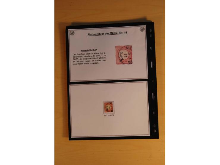 1872/74, große Plattenfehler-Sammlung Brustschilde, gestempelt, in 3 Bänden optisch sehr schön präsentiert mit ca. 300 Platte