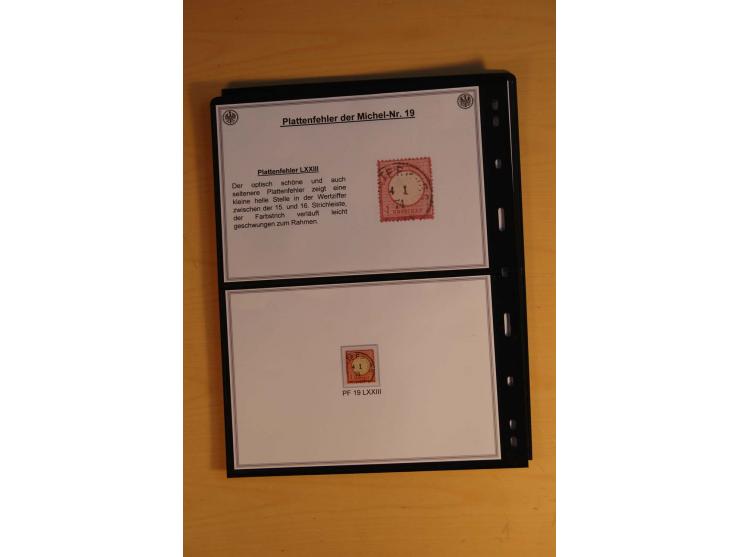 1872/74, große Plattenfehler-Sammlung Brustschilde, gestempelt, in 3 Bänden optisch sehr schön präsentiert mit ca. 300 Platte