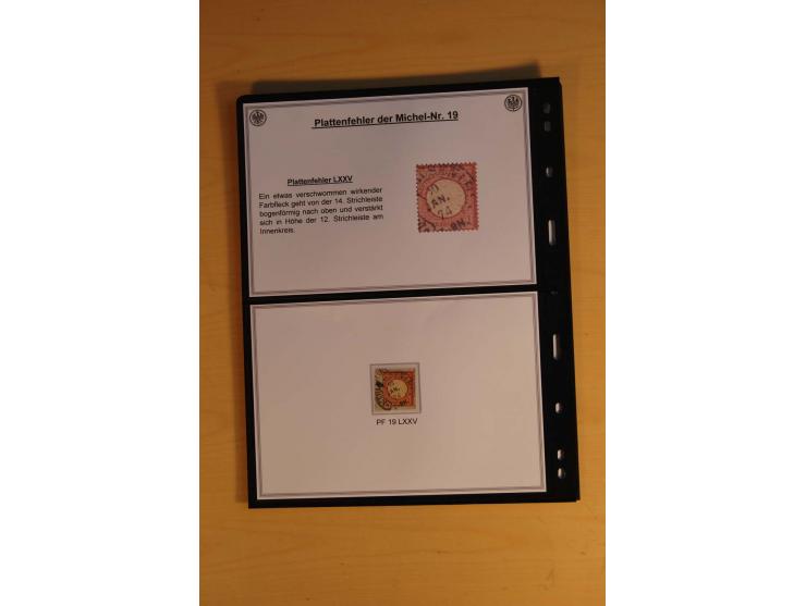 1872/74, große Plattenfehler-Sammlung Brustschilde, gestempelt, in 3 Bänden optisch sehr schön präsentiert mit ca. 300 Platte