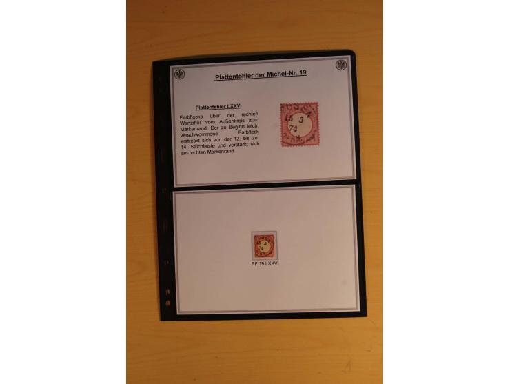 1872/74, große Plattenfehler-Sammlung Brustschilde, gestempelt, in 3 Bänden optisch sehr schön präsentiert mit ca. 300 Platte