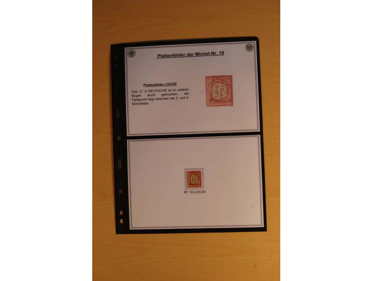 1872/74, große Plattenfehler-Sammlung Brustschilde, gestempelt, in 3 Bänden optisch sehr schön präsentiert mit ca. 300 Platte