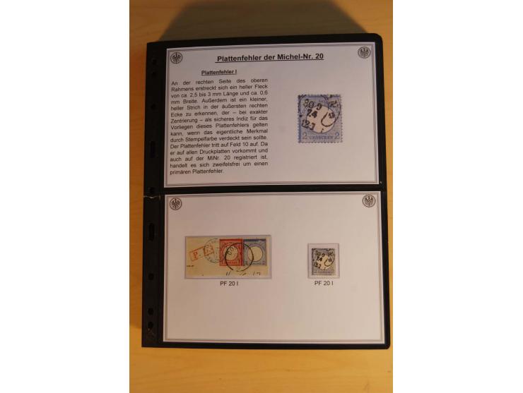 1872/74, große Plattenfehler-Sammlung Brustschilde, gestempelt, in 3 Bänden optisch sehr schön präsentiert mit ca. 300 Platte