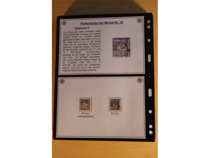 1872/74, große Plattenfehler-Sammlung Brustschilde, gestempelt, in 3 Bänden optisch sehr schön präsentiert mit ca. 300 Platte