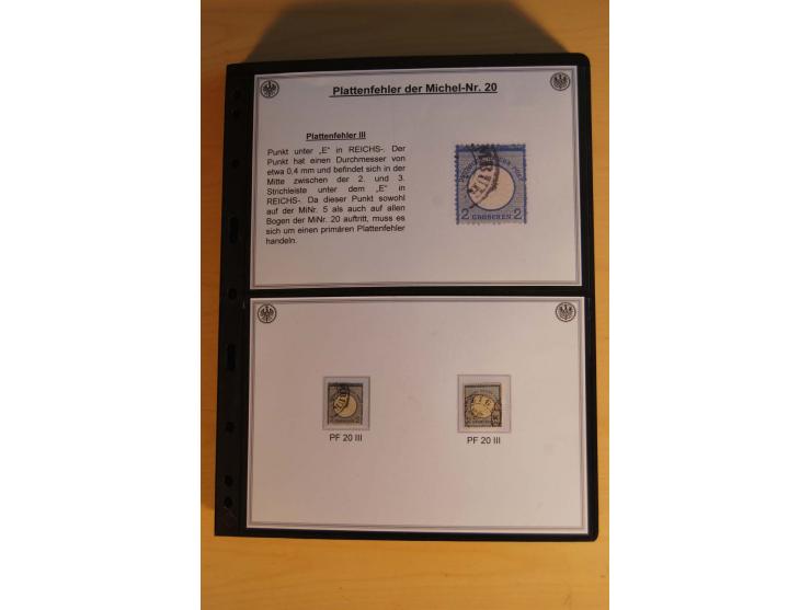 1872/74, große Plattenfehler-Sammlung Brustschilde, gestempelt, in 3 Bänden optisch sehr schön präsentiert mit ca. 300 Platte