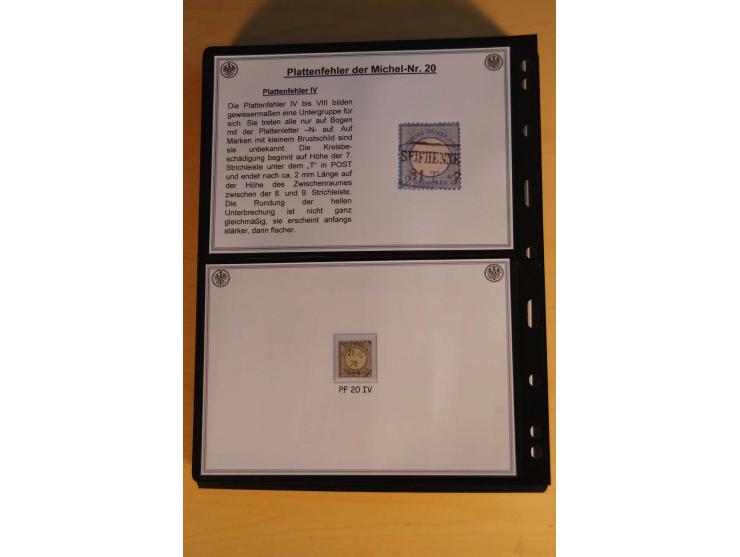 1872/74, große Plattenfehler-Sammlung Brustschilde, gestempelt, in 3 Bänden optisch sehr schön präsentiert mit ca. 300 Platte