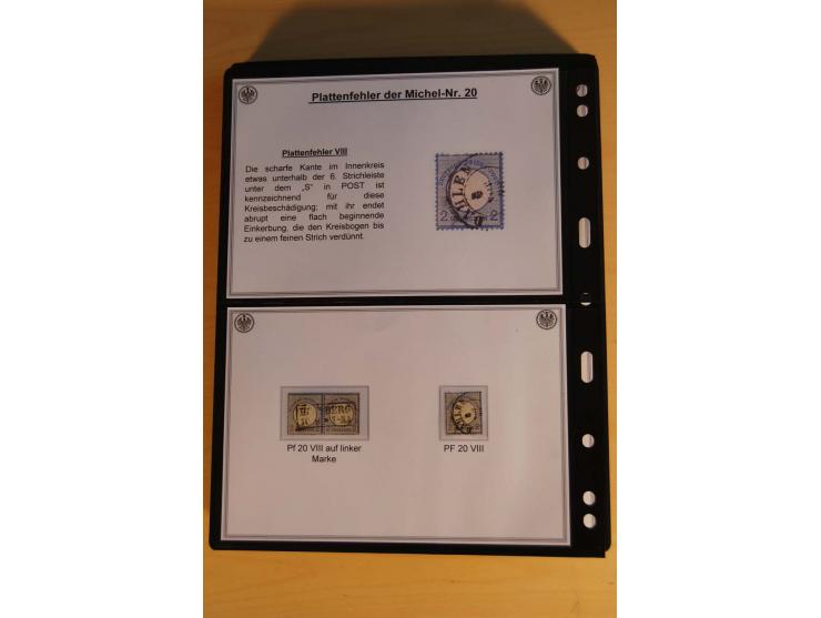 1872/74, große Plattenfehler-Sammlung Brustschilde, gestempelt, in 3 Bänden optisch sehr schön präsentiert mit ca. 300 Platte