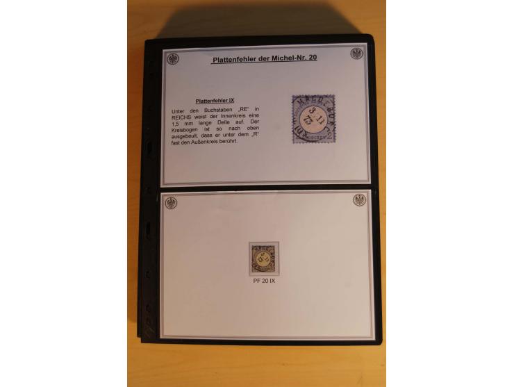 1872/74, große Plattenfehler-Sammlung Brustschilde, gestempelt, in 3 Bänden optisch sehr schön präsentiert mit ca. 300 Platte