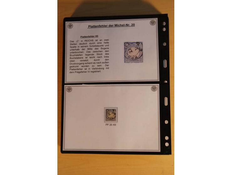 1872/74, große Plattenfehler-Sammlung Brustschilde, gestempelt, in 3 Bänden optisch sehr schön präsentiert mit ca. 300 Platte