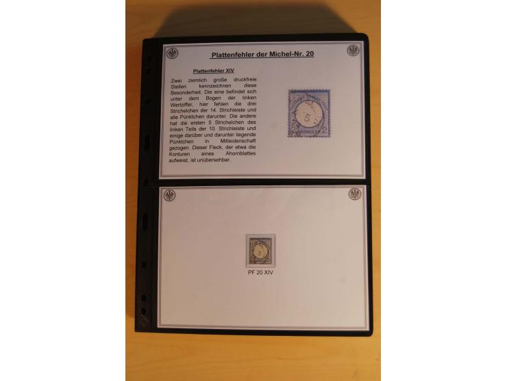 1872/74, große Plattenfehler-Sammlung Brustschilde, gestempelt, in 3 Bänden optisch sehr schön präsentiert mit ca. 300 Platte
