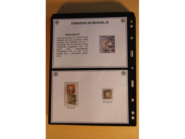 1872/74, große Plattenfehler-Sammlung Brustschilde, gestempelt, in 3 Bänden optisch sehr schön präsentiert mit ca. 300 Platte