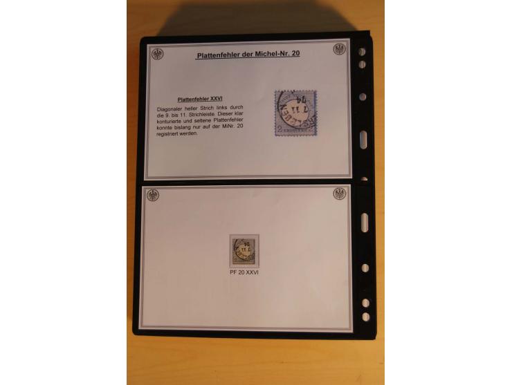 1872/74, große Plattenfehler-Sammlung Brustschilde, gestempelt, in 3 Bänden optisch sehr schön präsentiert mit ca. 300 Platte