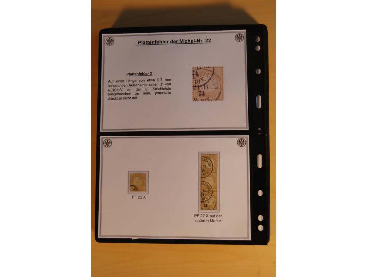 1872/74, große Plattenfehler-Sammlung Brustschilde, gestempelt, in 3 Bänden optisch sehr schön präsentiert mit ca. 300 Platte
