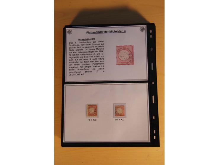 1872/74, große Plattenfehler-Sammlung Brustschilde, gestempelt, in 3 Bänden optisch sehr schön präsentiert mit ca. 300 Platte