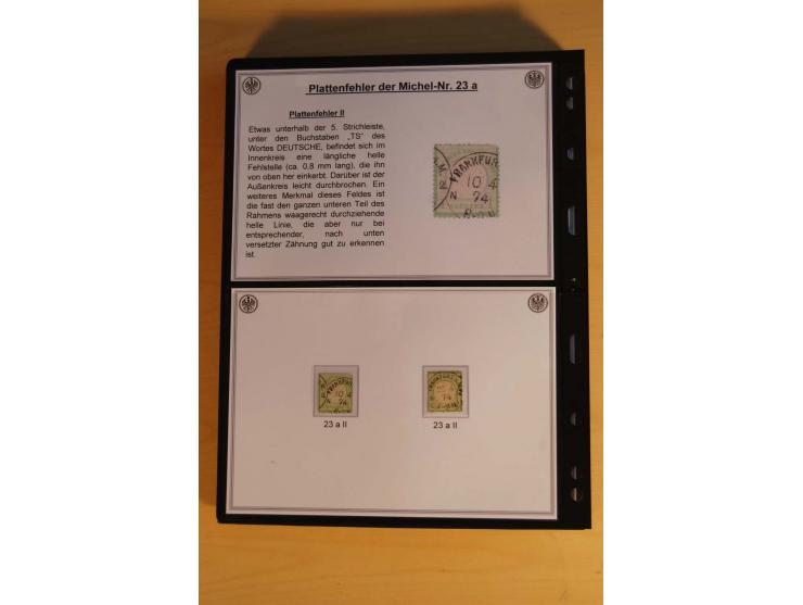 1872/74, große Plattenfehler-Sammlung Brustschilde, gestempelt, in 3 Bänden optisch sehr schön präsentiert mit ca. 300 Platte