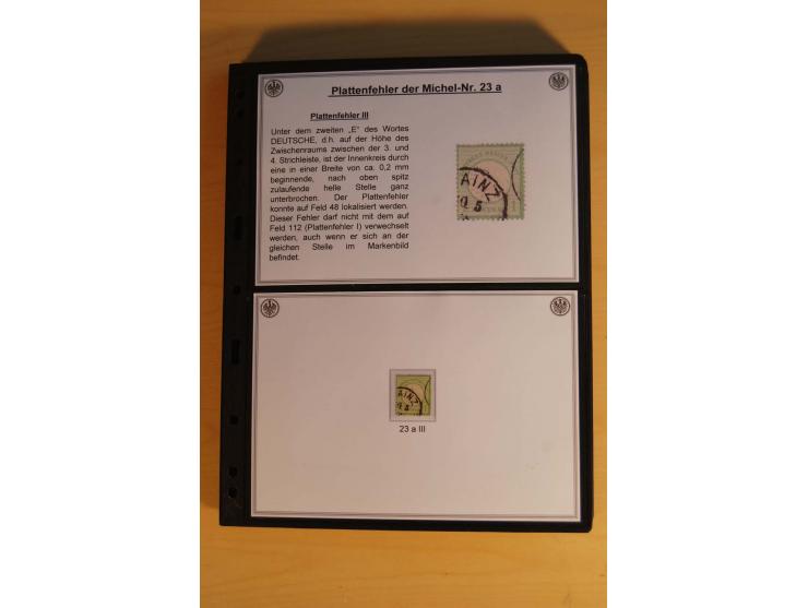 1872/74, große Plattenfehler-Sammlung Brustschilde, gestempelt, in 3 Bänden optisch sehr schön präsentiert mit ca. 300 Platte