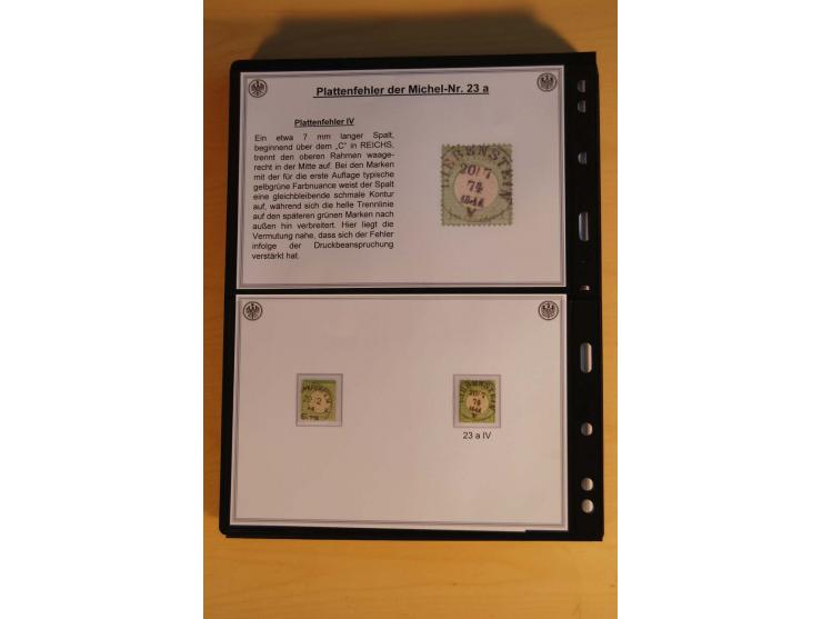 1872/74, große Plattenfehler-Sammlung Brustschilde, gestempelt, in 3 Bänden optisch sehr schön präsentiert mit ca. 300 Platte
