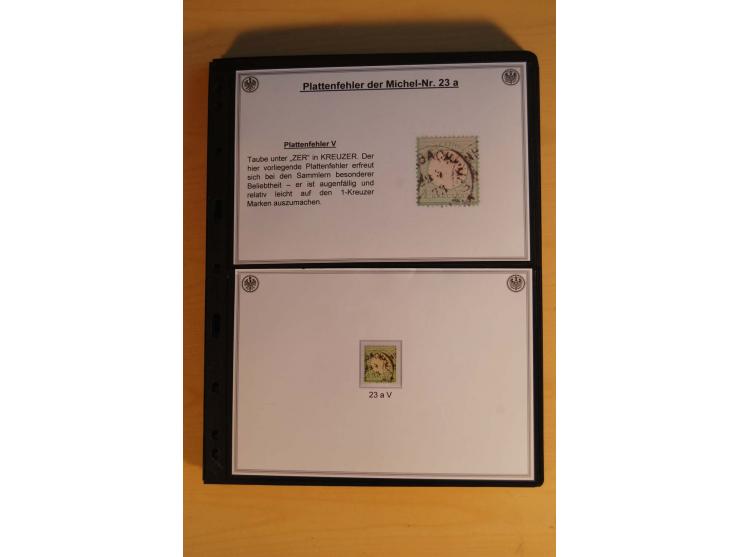 1872/74, große Plattenfehler-Sammlung Brustschilde, gestempelt, in 3 Bänden optisch sehr schön präsentiert mit ca. 300 Platte