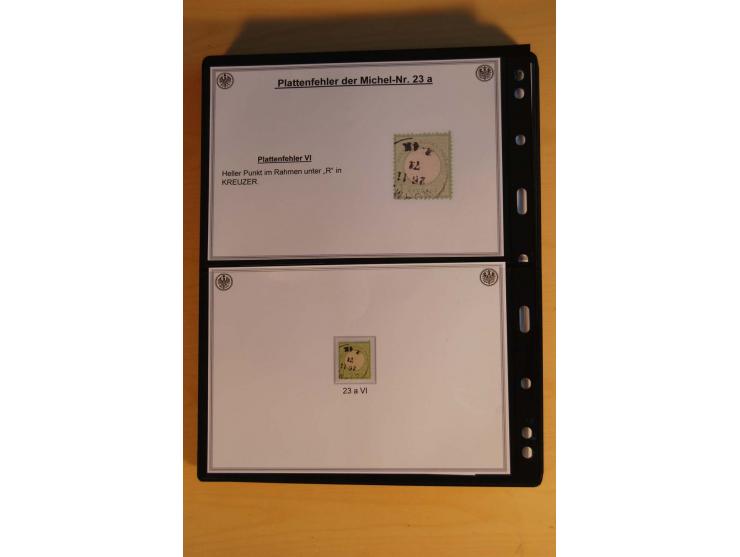 1872/74, große Plattenfehler-Sammlung Brustschilde, gestempelt, in 3 Bänden optisch sehr schön präsentiert mit ca. 300 Platte