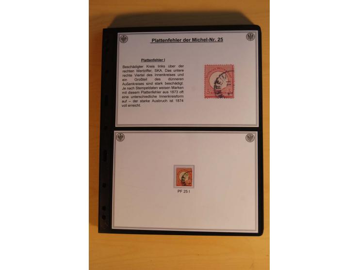 1872/74, große Plattenfehler-Sammlung Brustschilde, gestempelt, in 3 Bänden optisch sehr schön präsentiert mit ca. 300 Platte