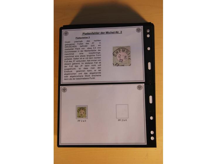 1872/74, große Plattenfehler-Sammlung Brustschilde, gestempelt, in 3 Bänden optisch sehr schön präsentiert mit ca. 300 Platte