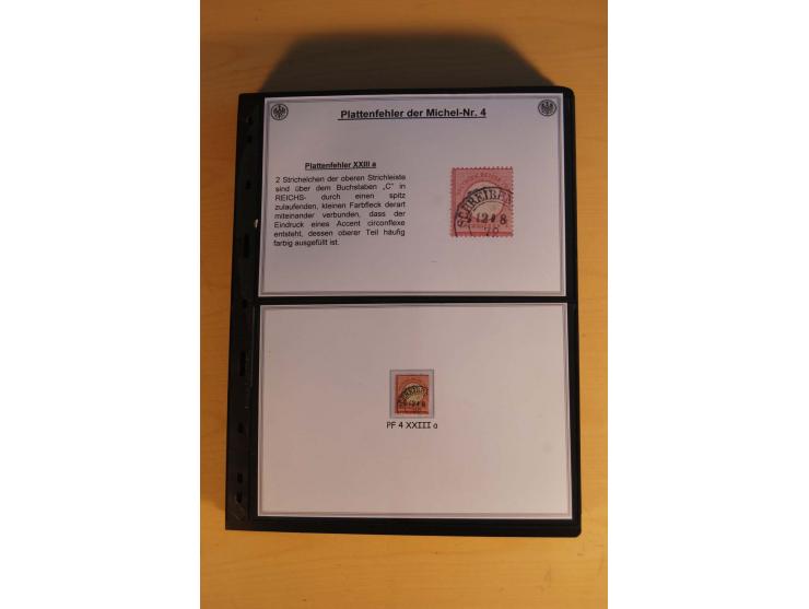 1872/74, große Plattenfehler-Sammlung Brustschilde, gestempelt, in 3 Bänden optisch sehr schön präsentiert mit ca. 300 Platte