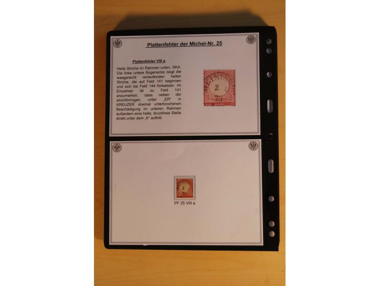 1872/74, große Plattenfehler-Sammlung Brustschilde, gestempelt, in 3 Bänden optisch sehr schön präsentiert mit ca. 300 Platte