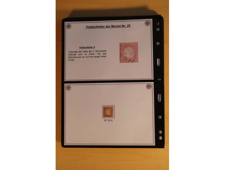 1872/74, große Plattenfehler-Sammlung Brustschilde, gestempelt, in 3 Bänden optisch sehr schön präsentiert mit ca. 300 Platte