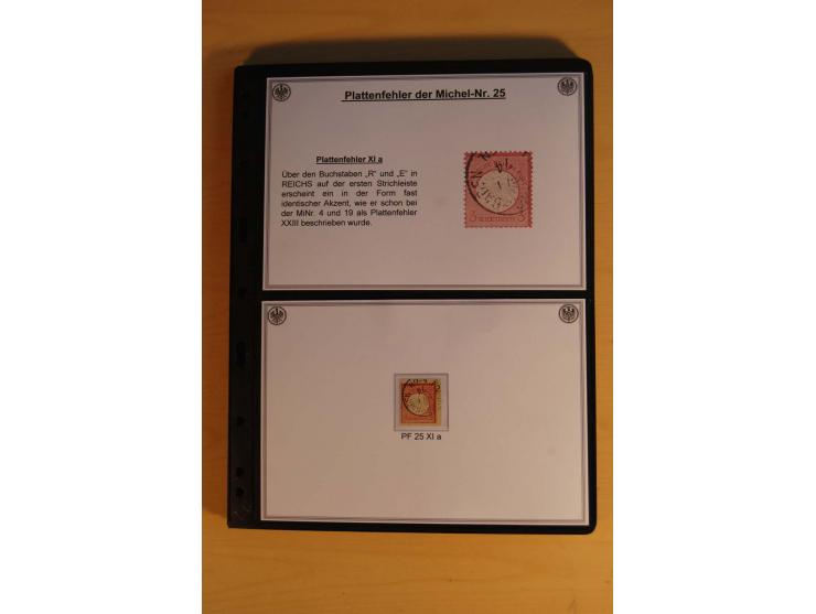 1872/74, große Plattenfehler-Sammlung Brustschilde, gestempelt, in 3 Bänden optisch sehr schön präsentiert mit ca. 300 Platte