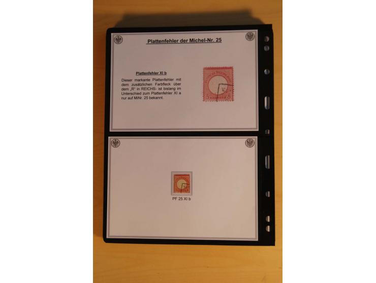 1872/74, große Plattenfehler-Sammlung Brustschilde, gestempelt, in 3 Bänden optisch sehr schön präsentiert mit ca. 300 Platte