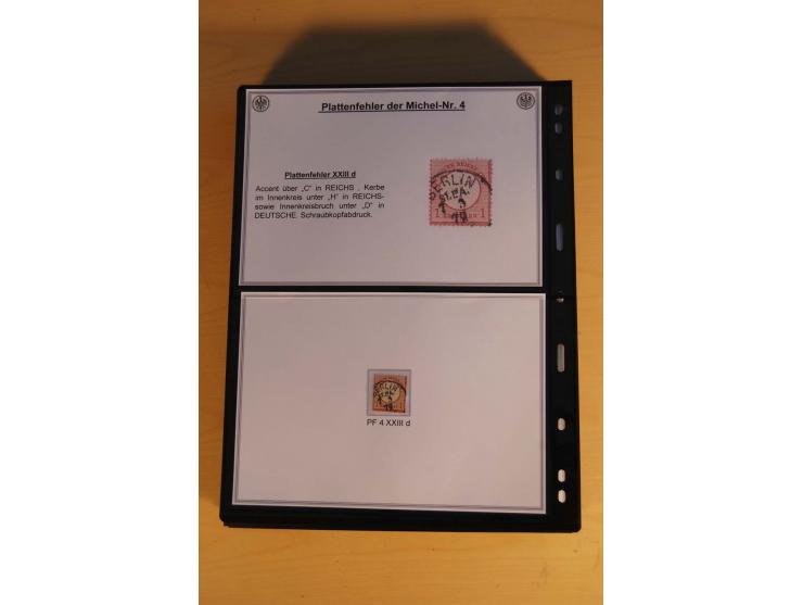 1872/74, große Plattenfehler-Sammlung Brustschilde, gestempelt, in 3 Bänden optisch sehr schön präsentiert mit ca. 300 Platte