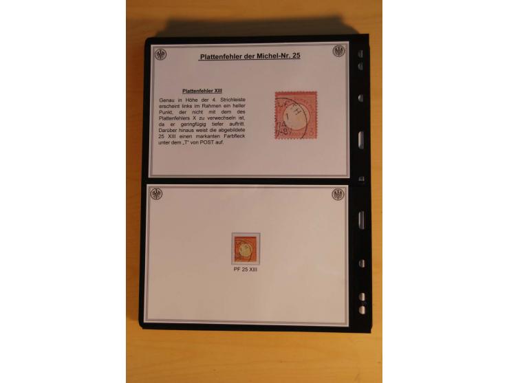 1872/74, große Plattenfehler-Sammlung Brustschilde, gestempelt, in 3 Bänden optisch sehr schön präsentiert mit ca. 300 Platte