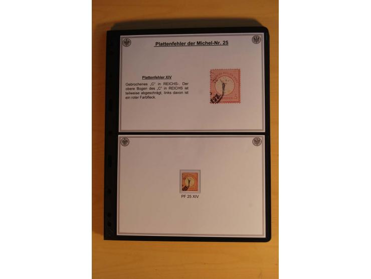1872/74, große Plattenfehler-Sammlung Brustschilde, gestempelt, in 3 Bänden optisch sehr schön präsentiert mit ca. 300 Platte