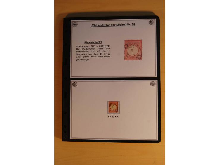 1872/74, große Plattenfehler-Sammlung Brustschilde, gestempelt, in 3 Bänden optisch sehr schön präsentiert mit ca. 300 Platte