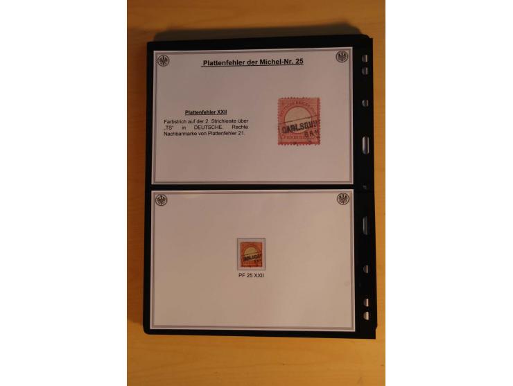 1872/74, große Plattenfehler-Sammlung Brustschilde, gestempelt, in 3 Bänden optisch sehr schön präsentiert mit ca. 300 Platte