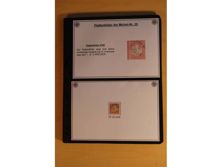 1872/74, große Plattenfehler-Sammlung Brustschilde, gestempelt, in 3 Bänden optisch sehr schön präsentiert mit ca. 300 Platte