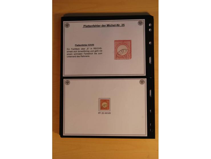 1872/74, große Plattenfehler-Sammlung Brustschilde, gestempelt, in 3 Bänden optisch sehr schön präsentiert mit ca. 300 Platte