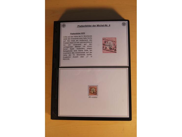1872/74, große Plattenfehler-Sammlung Brustschilde, gestempelt, in 3 Bänden optisch sehr schön präsentiert mit ca. 300 Platte