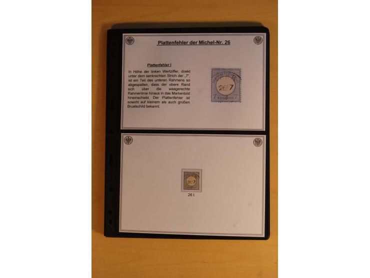 1872/74, große Plattenfehler-Sammlung Brustschilde, gestempelt, in 3 Bänden optisch sehr schön präsentiert mit ca. 300 Platte