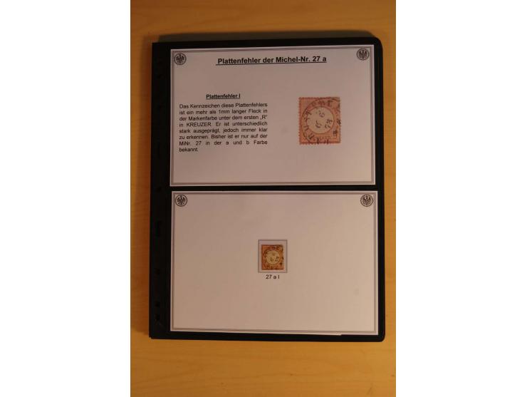 1872/74, große Plattenfehler-Sammlung Brustschilde, gestempelt, in 3 Bänden optisch sehr schön präsentiert mit ca. 300 Platte
