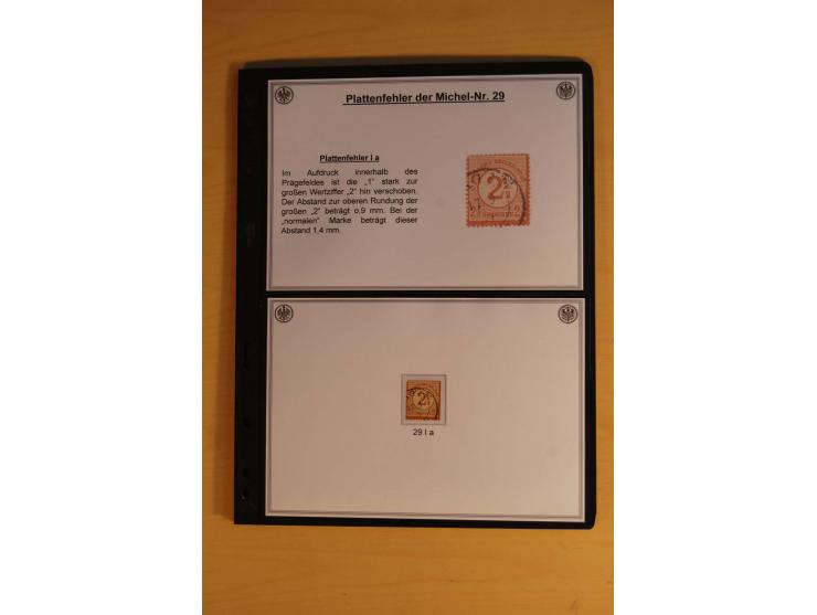 1872/74, große Plattenfehler-Sammlung Brustschilde, gestempelt, in 3 Bänden optisch sehr schön präsentiert mit ca. 300 Platte