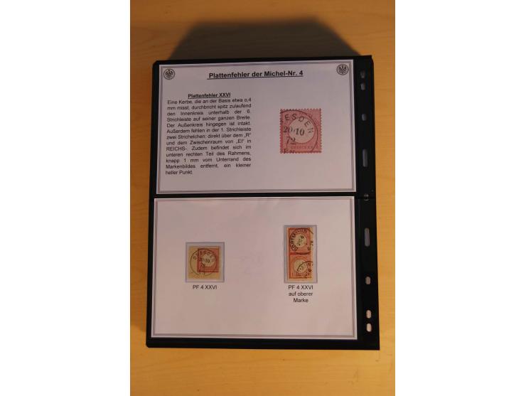 1872/74, große Plattenfehler-Sammlung Brustschilde, gestempelt, in 3 Bänden optisch sehr schön präsentiert mit ca. 300 Platte