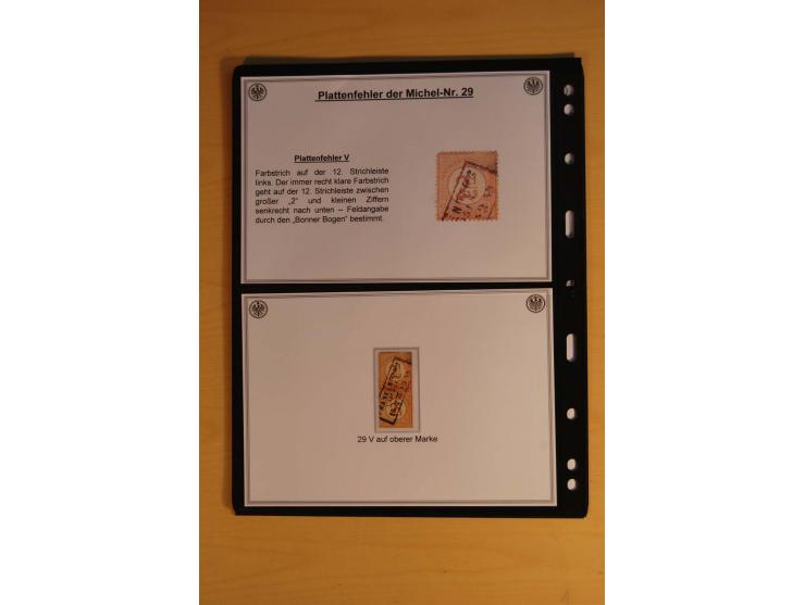 1872/74, große Plattenfehler-Sammlung Brustschilde, gestempelt, in 3 Bänden optisch sehr schön präsentiert mit ca. 300 Platte