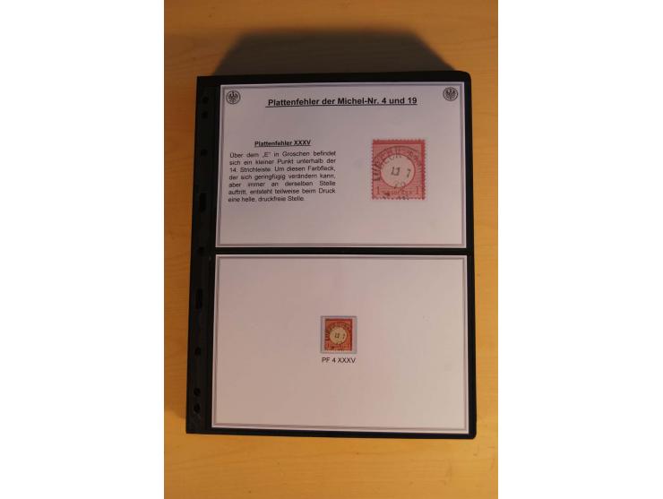 1872/74, große Plattenfehler-Sammlung Brustschilde, gestempelt, in 3 Bänden optisch sehr schön präsentiert mit ca. 300 Platte
