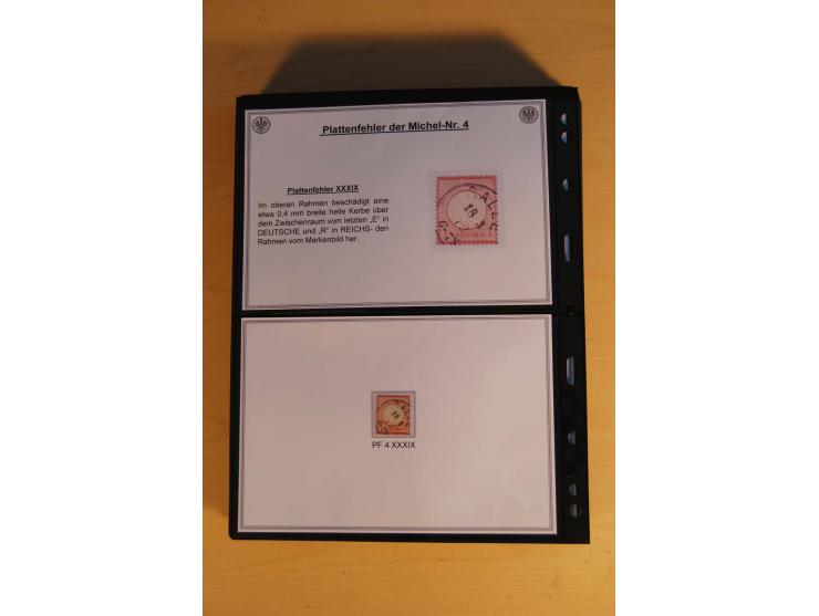 1872/74, große Plattenfehler-Sammlung Brustschilde, gestempelt, in 3 Bänden optisch sehr schön präsentiert mit ca. 300 Platte