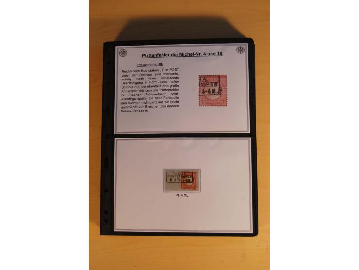 1872/74, große Plattenfehler-Sammlung Brustschilde, gestempelt, in 3 Bänden optisch sehr schön präsentiert mit ca. 300 Platte