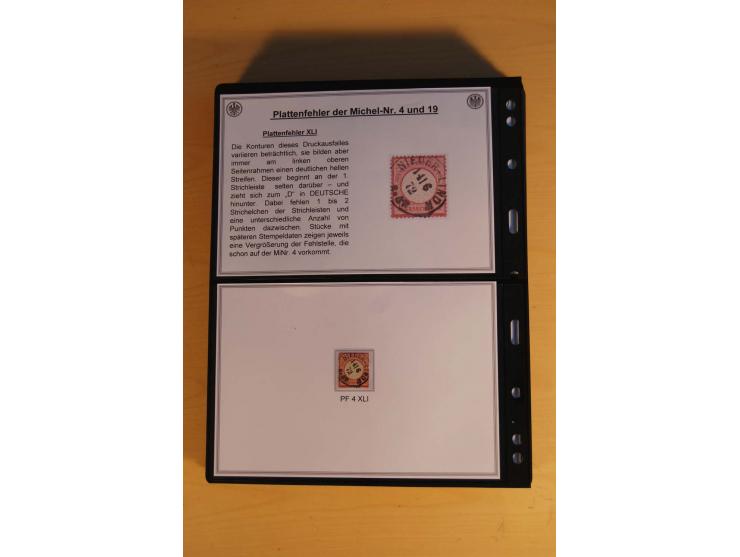 1872/74, große Plattenfehler-Sammlung Brustschilde, gestempelt, in 3 Bänden optisch sehr schön präsentiert mit ca. 300 Platte