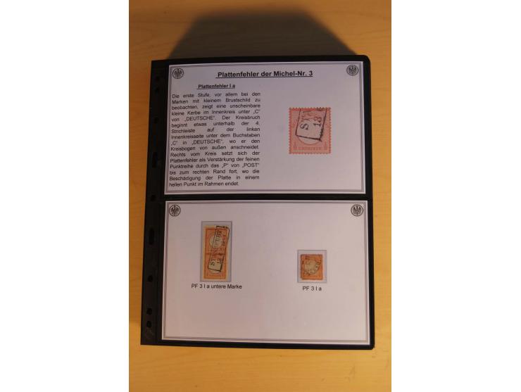 1872/74, große Plattenfehler-Sammlung Brustschilde, gestempelt, in 3 Bänden optisch sehr schön präsentiert mit ca. 300 Platte