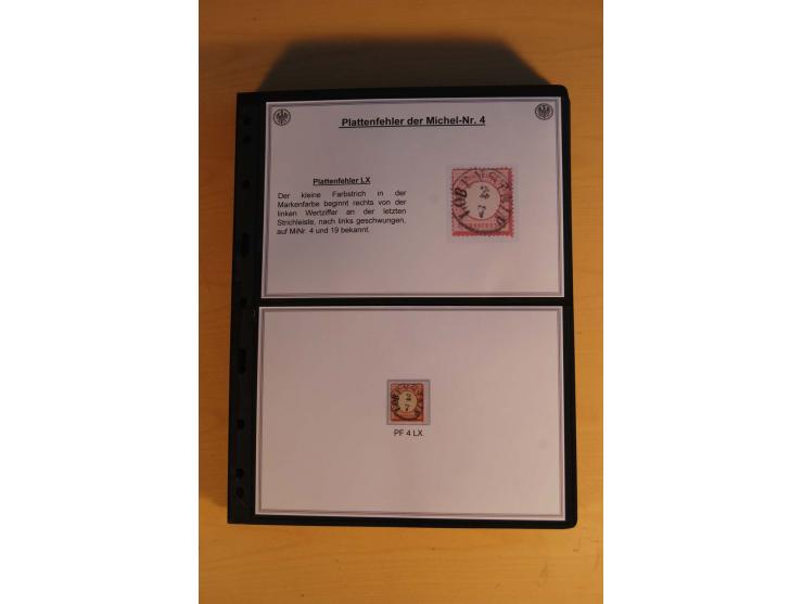 1872/74, große Plattenfehler-Sammlung Brustschilde, gestempelt, in 3 Bänden optisch sehr schön präsentiert mit ca. 300 Platte